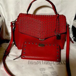 MICHAEL KORS BRISTOL MEDIUM LEATHER STUDDED HANDBAG/CROSSBODY RED PURSE